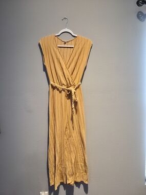 Caution To The Wind Yellow Striped Wrap Jumpsuit